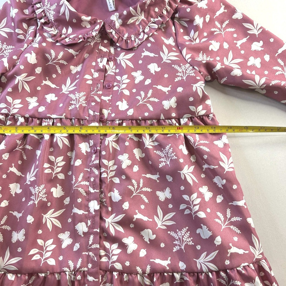Janie and Jack Girls Mauve Pink Woodland Animal Tiered Button Front Dress Size 8 - Picture 4 of 9